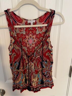 Patrons of Peace Red Paisley V-Neck Tassel Tank